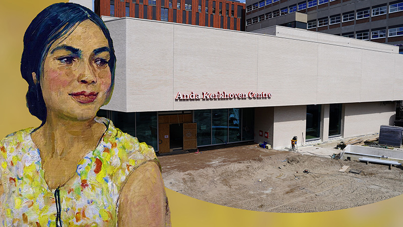 Portret van Anda Kerkhoven en het Anda Kerkhoven Centre in aanbouw