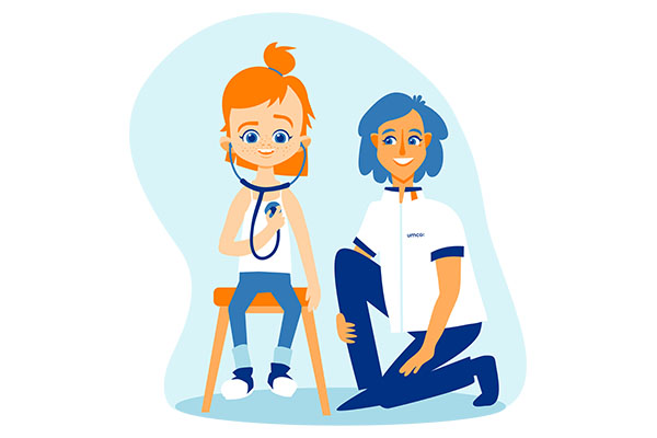 Kinderen luisteren tijdens een doktersdate naar hun eigen hartslag.